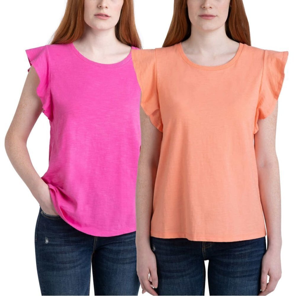 NWT Ecothreads Women's 2-pack Flutter Sleeve Soft Organic Cotton Tee Top